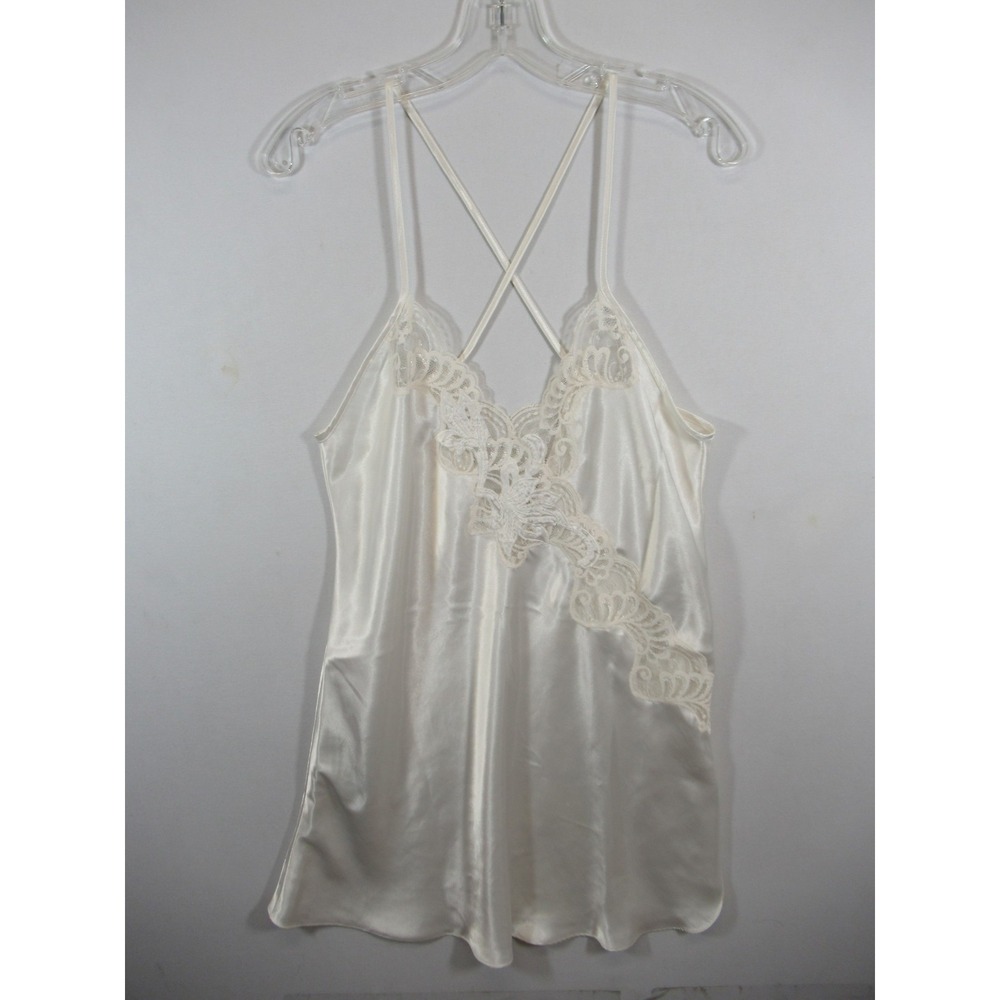 Vintage 90s Josie Satin & Lace Chemise Nightgown Women M White Sleeveless